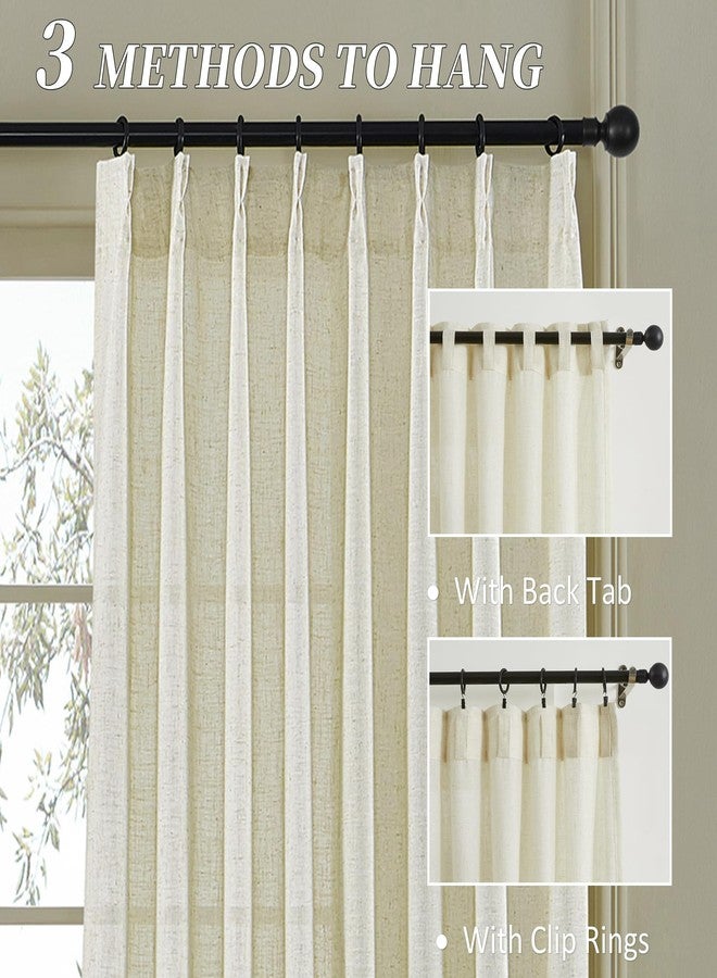 MASWOND Pinch Pleated Linen Sheer Curtains 84 Inch Length 2 Panels for Living Room Bedroom Semi Sheer Window Curtain Boho Neutral Back Tab Pinch Pleat Drape Easy Hanging Via Hooks Linen W38xL84 - Image 2